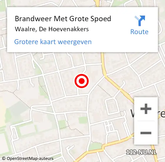 Locatie op kaart van de 112 melding: Brandweer Met Grote Spoed Naar Waal, De Hoevenakkers op 14 december 2016 15:15