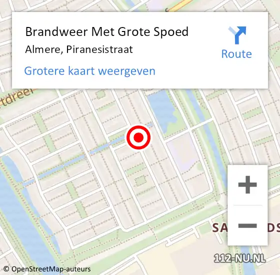 Locatie op kaart van de 112 melding: Brandweer Met Grote Spoed Naar Almere, Piranesistraat op 14 december 2016 15:49