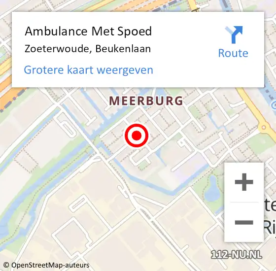 Locatie op kaart van de 112 melding: Ambulance Met Spoed Naar Zoeterwoude, Beukenlaan op 14 december 2016 16:00