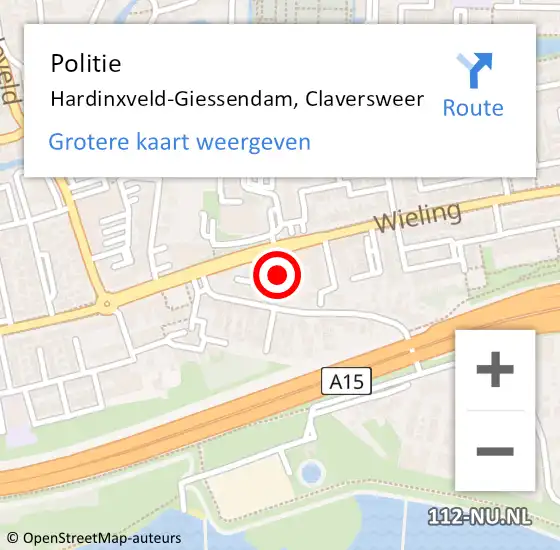 Locatie op kaart van de 112 melding: Politie Hardinxveld-Giessendam, Claversweer op 14 december 2016 16:19