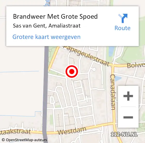 Locatie op kaart van de 112 melding: Brandweer Met Grote Spoed Naar Sas van Gent, Amaliastraat op 14 december 2016 17:07