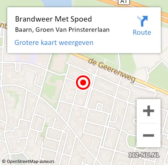 Locatie op kaart van de 112 melding: Brandweer Met Spoed Naar Baarn, Groen Van Prinstererlaan op 14 december 2016 17:08