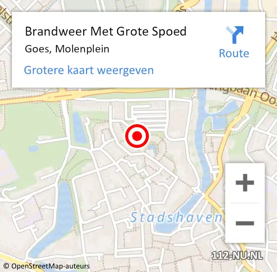 Locatie op kaart van de 112 melding: Brandweer Met Grote Spoed Naar Goes, Molenplein op 14 december 2016 18:20