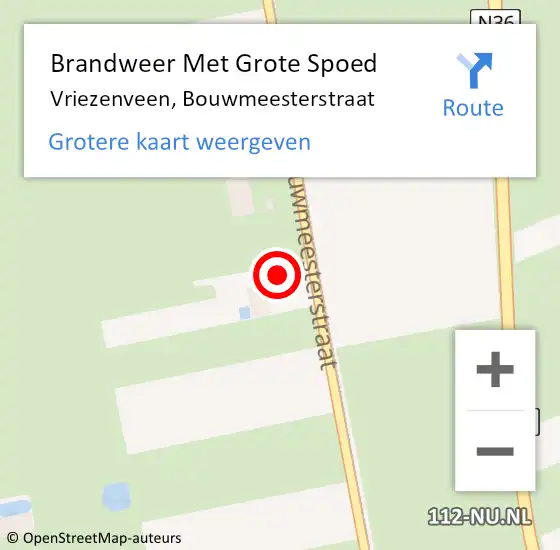 Locatie op kaart van de 112 melding: Brandweer Met Grote Spoed Naar Vriezenveen, Bouwmeesterstraat op 14 december 2016 19:04