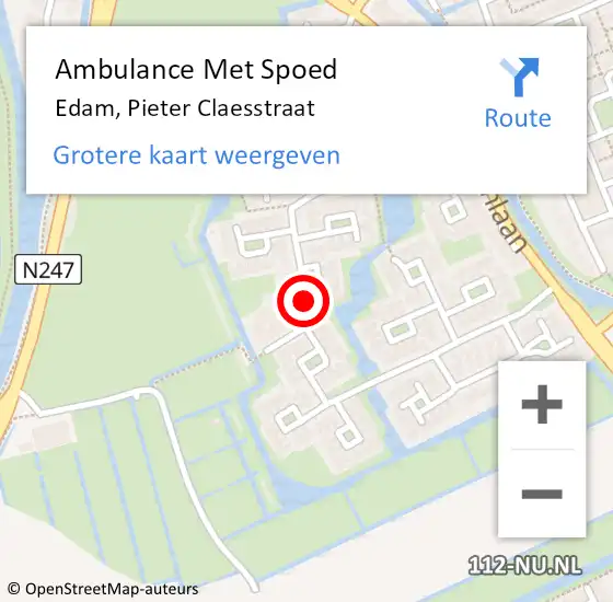 Locatie op kaart van de 112 melding: Ambulance Met Spoed Naar Edam, Pieter Claesstraat op 14 december 2016 19:25