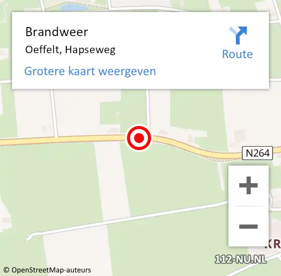 Locatie op kaart van de 112 melding: Brandweer Oeffelt, Hapseweg op 14 december 2016 20:29