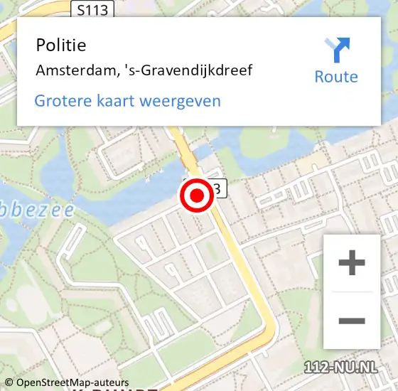 Locatie op kaart van de 112 melding: Politie Amsterdam, 's-Gravendijkdreef op 14 december 2016 20:46