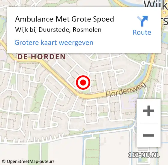 Locatie op kaart van de 112 melding: Ambulance Met Grote Spoed Naar Wijk bij Duurstede, Rosmolen op 14 december 2016 23:49