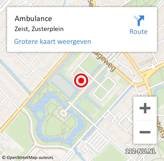 Locatie op kaart van de 112 melding: Ambulance Zeist, Zusterplein op 15 december 2016 02:03