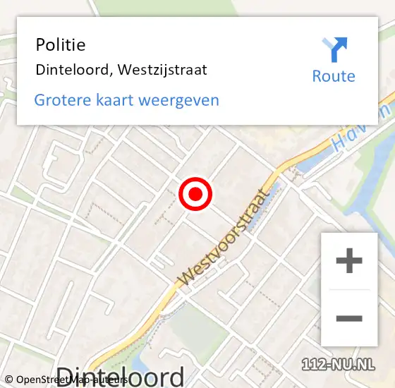 Locatie op kaart van de 112 melding: Politie Dinteloord, Westzijstraat op 15 december 2016 07:22