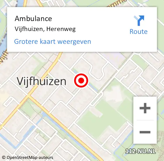 Locatie op kaart van de 112 melding: Ambulance Vijfhuizen, Herenweg op 15 december 2016 08:42