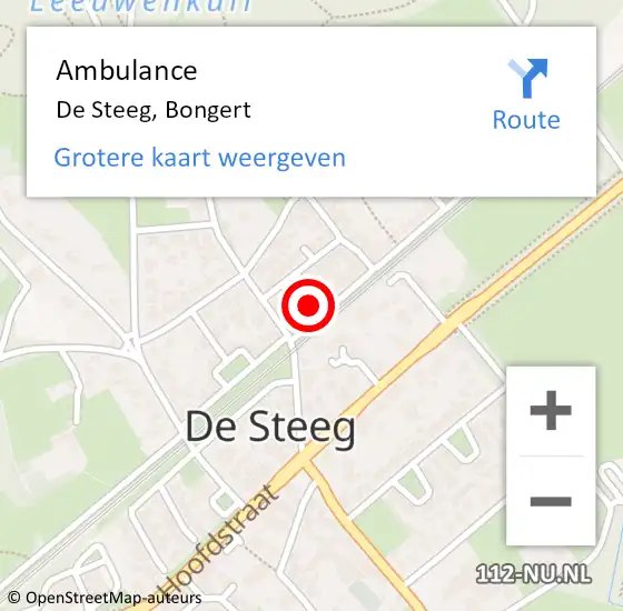 Locatie op kaart van de 112 melding: Ambulance De Steeg, Bongert op 15 december 2016 09:07