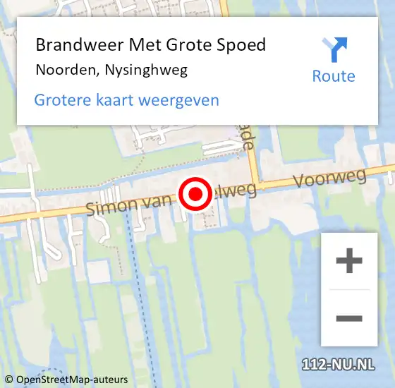 Locatie op kaart van de 112 melding: Brandweer Met Grote Spoed Naar Noorden, Nysinghweg op 15 december 2016 10:49