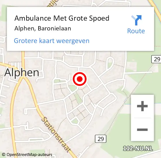 Locatie op kaart van de 112 melding: Ambulance Met Grote Spoed Naar Alphen, Baronielaan op 15 december 2016 10:57