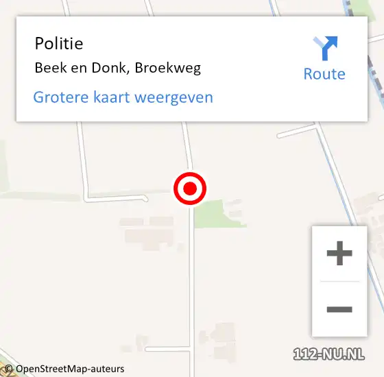 Locatie op kaart van de 112 melding: Politie Beek en Donk, Broekweg op 15 december 2016 11:30