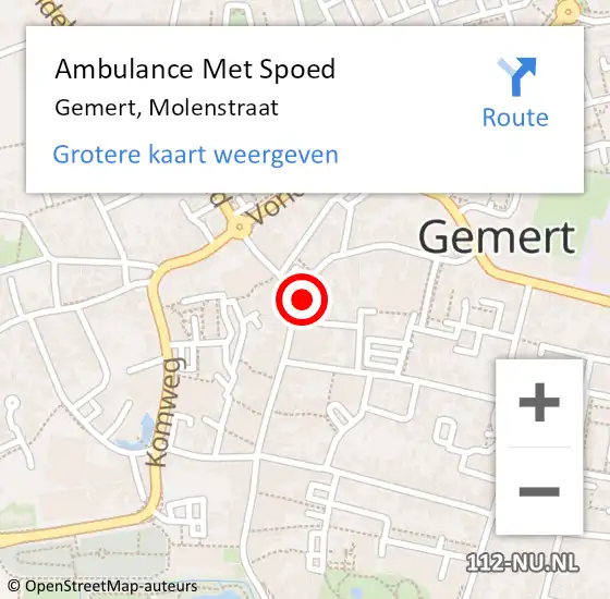 Locatie op kaart van de 112 melding: Ambulance Met Spoed Naar Gemert, Molenstraat op 15 december 2016 11:48