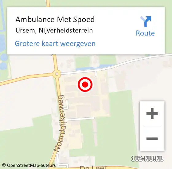 Locatie op kaart van de 112 melding: Ambulance Met Spoed Naar Ursem, Nijverheidsterrein op 15 december 2016 11:51