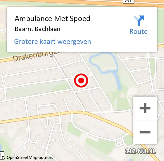 Locatie op kaart van de 112 melding: Ambulance Met Spoed Naar Baarn, Bachlaan op 15 december 2016 12:16