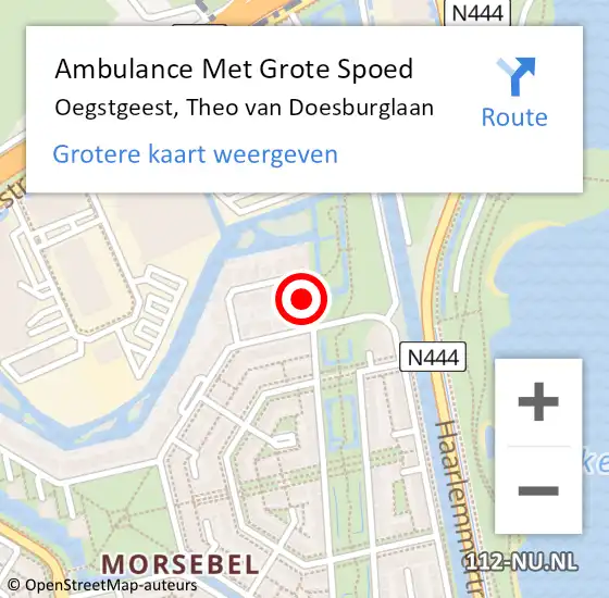 Locatie op kaart van de 112 melding: Ambulance Met Grote Spoed Naar Oegstgeest, Theo van Doesburglaan op 15 december 2016 13:05