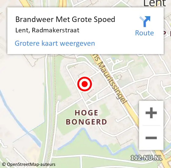 Locatie op kaart van de 112 melding: Brandweer Met Grote Spoed Naar Lent, Radmakerstraat op 15 december 2016 13:51