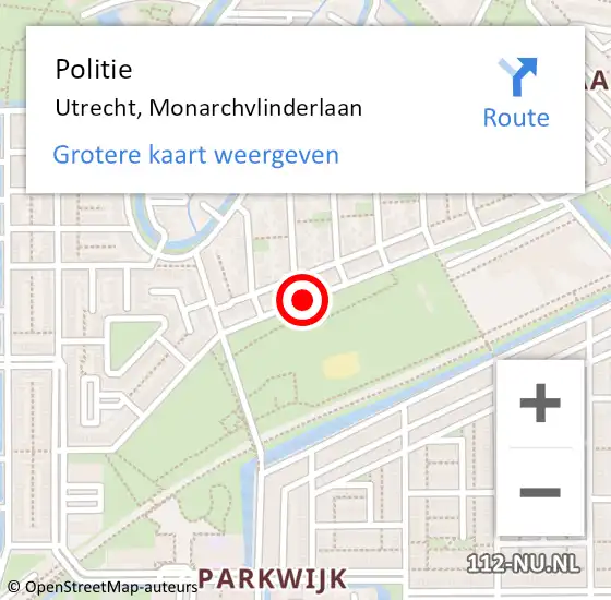 Locatie op kaart van de 112 melding: Politie Utrecht, Monarchvlinderlaan op 15 december 2016 16:09