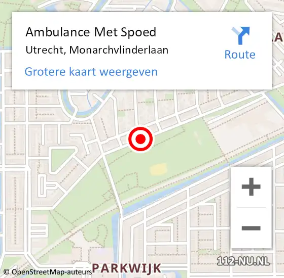 Locatie op kaart van de 112 melding: Ambulance Met Spoed Naar Utrecht, Monarchvlinderlaan op 15 december 2016 16:10