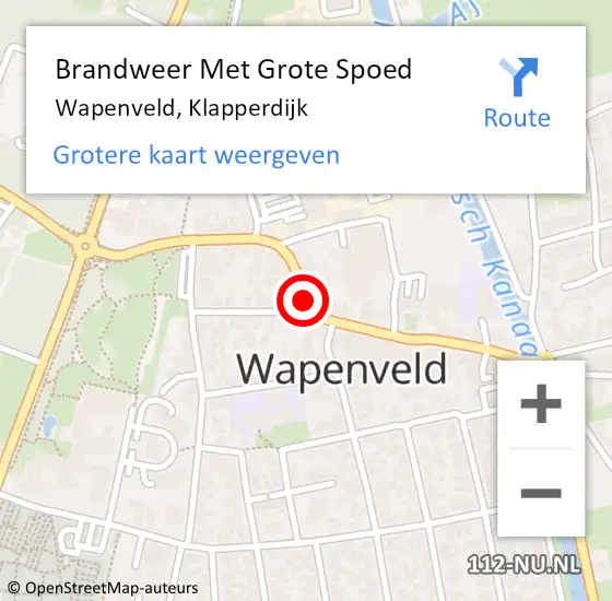 Locatie op kaart van de 112 melding: Brandweer Met Grote Spoed Naar Wapenveld, Klapperdijk op 15 december 2016 18:54