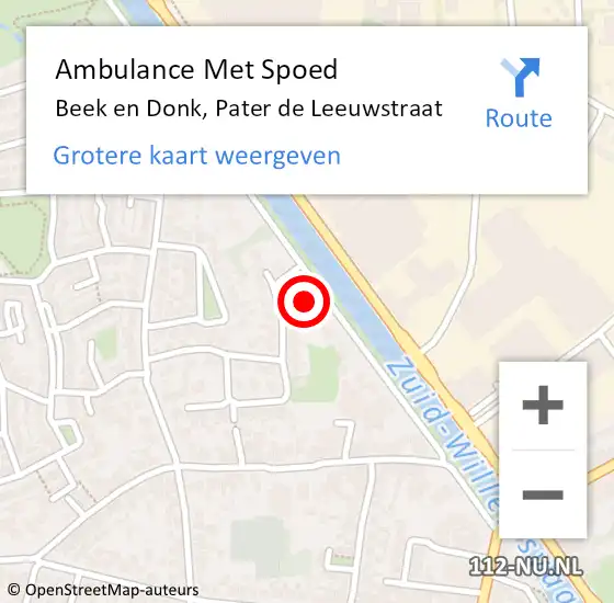 Locatie op kaart van de 112 melding: Ambulance Met Spoed Naar Beek en Donk, Pater de Leeuwstraat op 15 december 2016 19:11