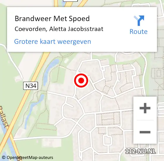 Locatie op kaart van de 112 melding: Brandweer Met Spoed Naar Coevorden, Aletta Jacobsstraat op 15 december 2016 22:13