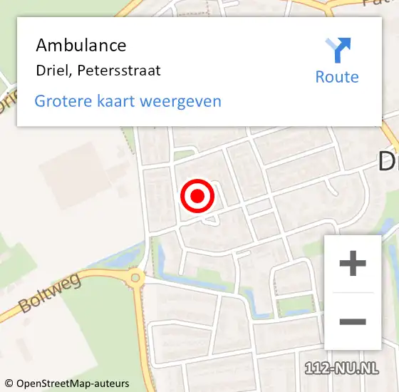 Locatie op kaart van de 112 melding: Ambulance Driel, Petersstraat op 16 december 2016 03:52