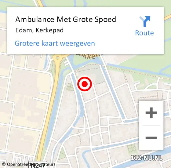 Locatie op kaart van de 112 melding: Ambulance Met Grote Spoed Naar Edam, Kerkepad op 16 december 2016 04:55