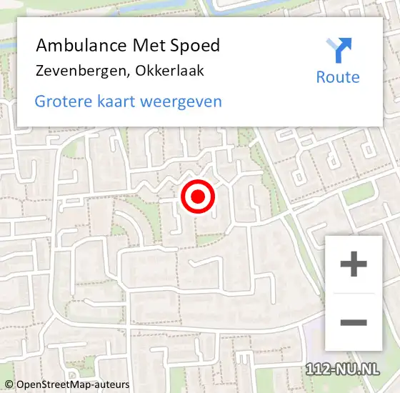 Locatie op kaart van de 112 melding: Ambulance Met Spoed Naar Zevenbergen, Okkerlaak op 16 december 2016 07:49