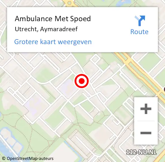 Locatie op kaart van de 112 melding: Ambulance Met Spoed Naar Utrecht, Aymaradreef op 16 december 2016 08:34