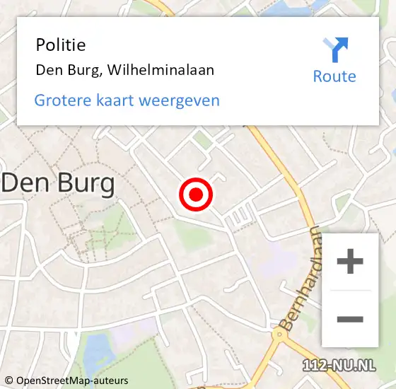 Locatie op kaart van de 112 melding: Politie Den Burg, Wilhelminalaan op 16 december 2016 08:41