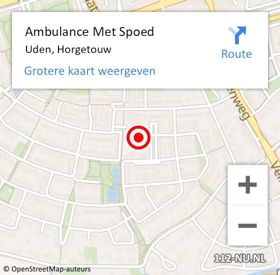 Locatie op kaart van de 112 melding: Ambulance Met Spoed Naar Uden, Horgetouw op 16 december 2016 10:53