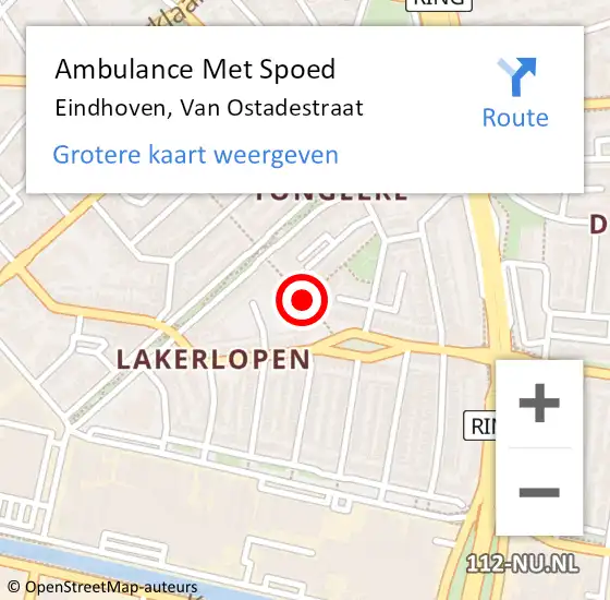 Locatie op kaart van de 112 melding: Ambulance Met Spoed Naar Eindhoven, Van Ostadestraat op 16 december 2016 11:58