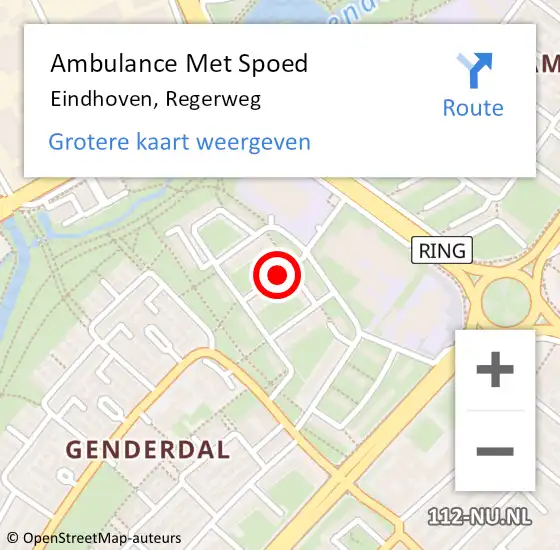 Locatie op kaart van de 112 melding: Ambulance Met Spoed Naar Eindhoven, Regerweg op 16 december 2016 12:18