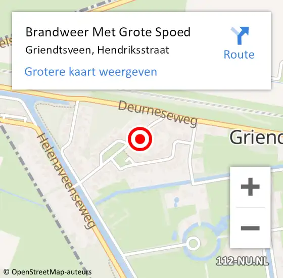 Locatie op kaart van de 112 melding: Brandweer Met Grote Spoed Naar Griendtsveen, Hendriksstraat op 16 december 2016 13:45