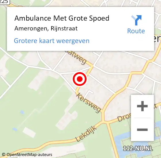 Locatie op kaart van de 112 melding: Ambulance Met Grote Spoed Naar Amerongen, Rijnstraat op 4 januari 2014 17:52