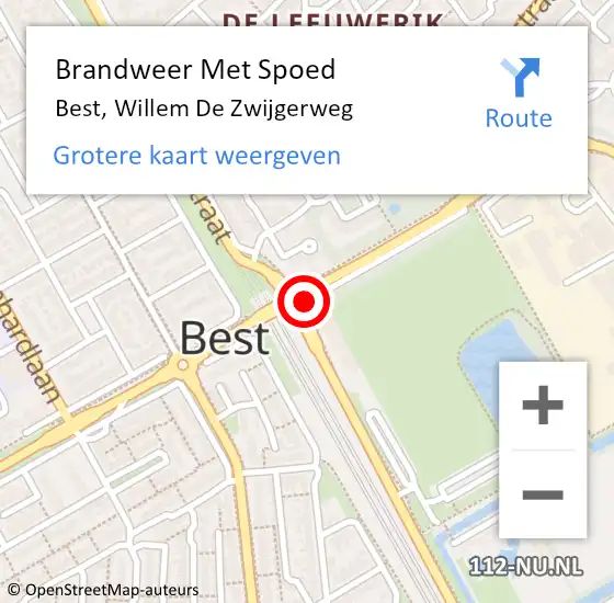 Locatie op kaart van de 112 melding: Brandweer Met Spoed Naar Best, Willem De Zwijgerweg op 16 december 2016 15:06