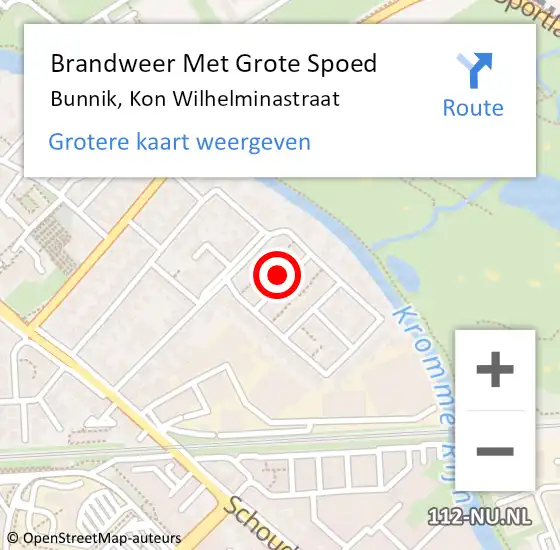 Locatie op kaart van de 112 melding: Brandweer Met Grote Spoed Naar Bunnik, Kon Wilhelminastraat op 4 januari 2014 17:56