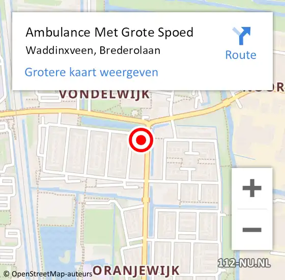 Locatie op kaart van de 112 melding: Ambulance Met Grote Spoed Naar Waddinxveen, Brederolaan op 16 december 2016 15:35