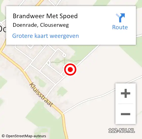 Locatie op kaart van de 112 melding: Brandweer Met Spoed Naar Doenrade, Clouserweg op 16 december 2016 16:32