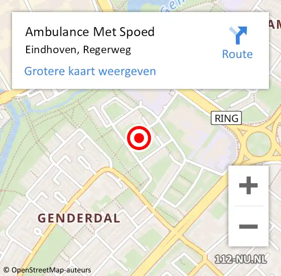 Locatie op kaart van de 112 melding: Ambulance Met Spoed Naar Eindhoven, Regerweg op 16 december 2016 17:00