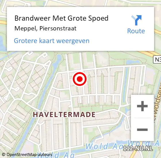 Locatie op kaart van de 112 melding: Brandweer Met Grote Spoed Naar Meppel, Piersonstraat op 16 december 2016 17:26