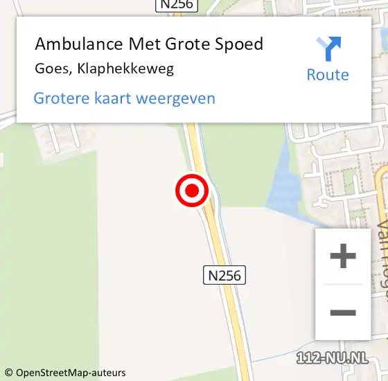 Locatie op kaart van de 112 melding: Ambulance Met Grote Spoed Naar Goes, Klaphekkeweg op 16 december 2016 18:22