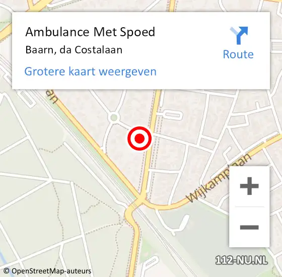 Locatie op kaart van de 112 melding: Ambulance Met Spoed Naar Baarn, da Costalaan op 16 december 2016 21:39