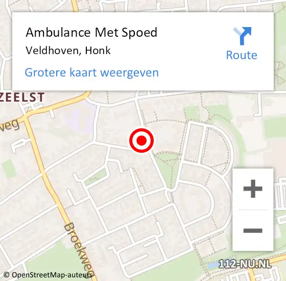 Locatie op kaart van de 112 melding: Ambulance Met Spoed Naar Veldhoven, Honk op 17 december 2016 01:48