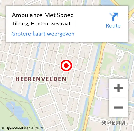 Locatie op kaart van de 112 melding: Ambulance Met Spoed Naar Tilburg, Hontenissestraat op 17 december 2016 02:34