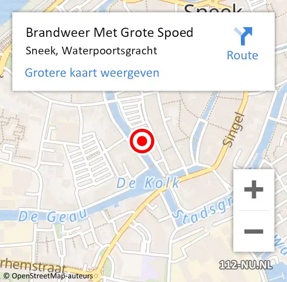 Locatie op kaart van de 112 melding: Brandweer Met Grote Spoed Naar Sneek, Waterpoortsgracht op 17 december 2016 08:45